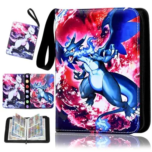 Produktbild: Sammelalbum Karten Groß,400 Karten Sammelkarten Album mit 4 Taschen 50 Seiten, Sammelmappe Karten Ordner Heft Groß Kapazität, Tragbar Wasserdicht PU Karten Halter, Geschenk für Kinder (Drache)