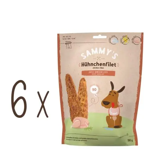 Produktbild: Sammy´s Hühnchenfilet | Zarter Snack für Hunde mit viel frischem Fleisch | Schonend luftgetrocknet | 6 x 190 g