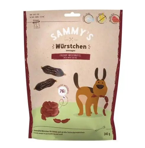Produktbild: Sammy´s Würstchen | Wasserbüffel | Saftiger Snack für Hunde mit viel frischem Fleisch | Getreidefrei | Single Animal Protein | Ohne Zuckerzusatz | 1 x 240 g