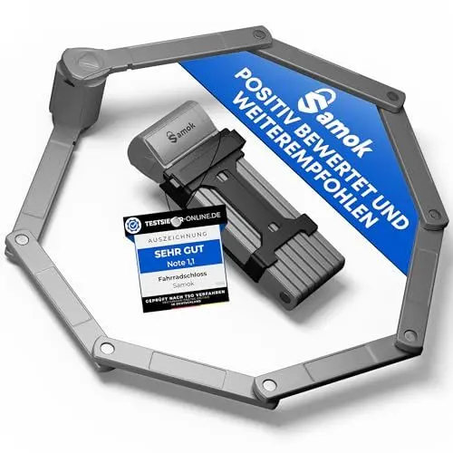 Produktbild: Samok® Fahrradschloss Faltschloss 120cm lang inkl. Halterung - Fahrrad Stahl Schloss faltbar mit Schlüssel - HOHE SICHERHEIT LEVEL 10 - Radschloss Diebstahlsicher E-Bike, Rennrad & MTB-Bike Lock