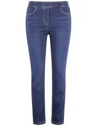 Produktbild: Samoon Damen Jeggings aus Stretch-Denim Lucy unifarben, Washed-Out-Effekt reguläre Länge Blue Denim 44