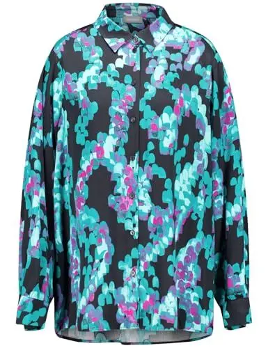 Produktbild: Samoon Damen Lange Hemdbluse mit Allover-Print Langarm, Manschetten Gemustert Black Gemustert 50