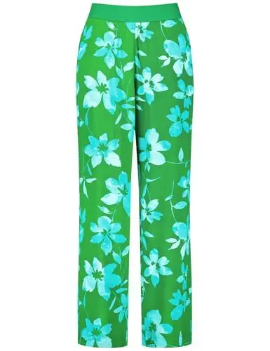Produktbild: Samoon Damen Palazzohose mit Floral-Print floral reguläre Länge Really Green Gemustert 44