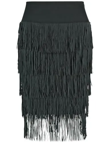 Produktbild: Samoon Damen Schmaler Rock mit Fransen unifarben kniebedeckend Black 54
