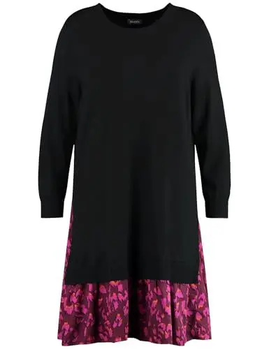 Produktbild: Samoon Damen Strickkleid mit Saumvolant Langarm, Strickbündchen unifarben kniebedeckend Black 52