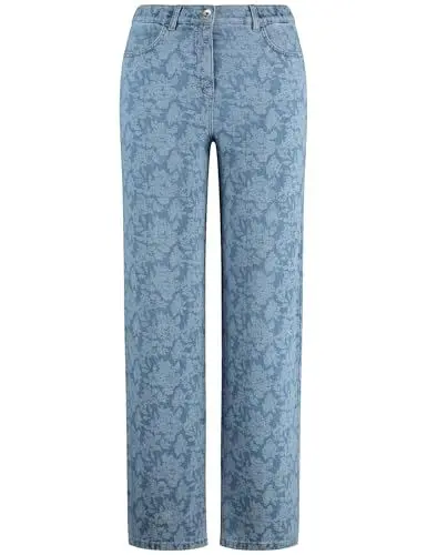 Produktbild: Samoon Damen Weite Jeans mit Spitzen-Druck Carlotta Gemustert, floral reguläre Länge Blue-Black Denim Gemustert 48