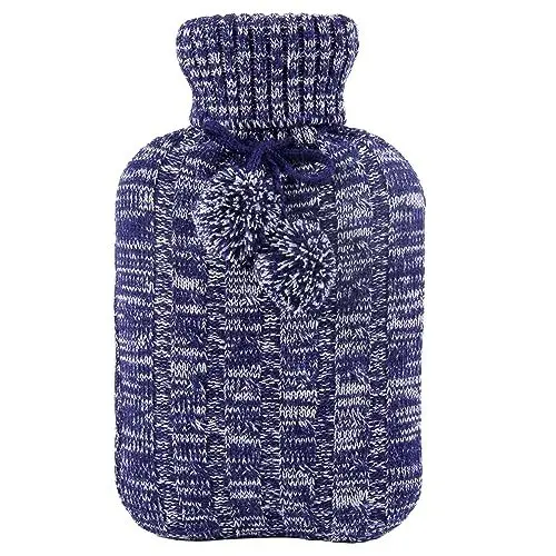 Produktbild: samply Wärmflasche mit Bezug – Weicher Premium Strickbezug – 2L groß Wärmeflasche, blau