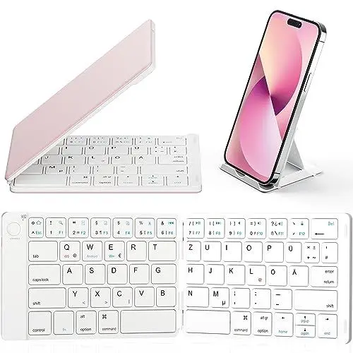 Produktbild: Samsers Faltbare Bluetooth Tastatur - Tragbare Kabellose Mit Ständerhalter, Wiederaufladbare Ultraflache Kompatibel Mit IOS Android Windows Smartphone Tablet Laptop - Rosa