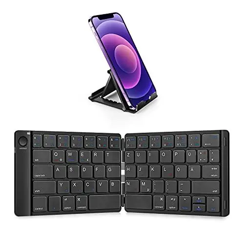 Produktbild: Samsers Faltbare Bluetooth Tastatur - Tragbare kabellose, mit Ständerhalter, wiederaufladbare ultraflache Kompatibel mit IOS Android Windows Smartphone Tablet Laptop-Schwarz