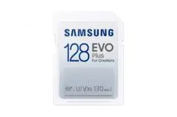 Produktbild: Samsung EVO Plus SD-Karte, 128 GB, SDXC UHS-I U3, Full HD, 130 MB/s Lesen, Speicherkarte für Spiegelreflexkameras und Systemkameras, MB-SC128K/EU