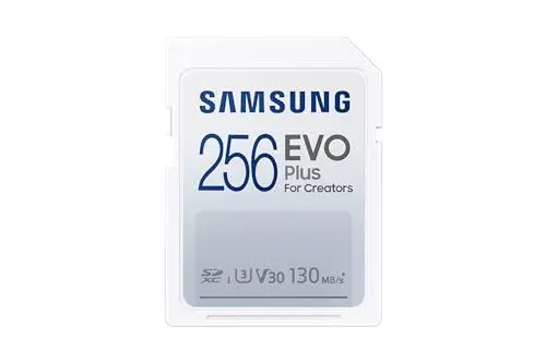 Produktbild: Samsung EVO Plus SD-Karte, 256 GB, SDXC UHS-I U3, Full HD, 130 MB/s Lesen, Speicherkarte für Spiegelreflexkameras und Systemkameras, MB-SC256K/EU