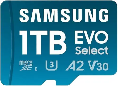 Produktbild: Samsung EVO Select (2024) microSD-Karte + SD-Adapter, 1 TB, UHS-I U3, 4K UHD, Full HD, 160 MB/s Lesen, Speicherkarte für Smartphones, Tablets und Laptops, MB-ME1T0SA/EU