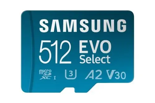 Produktbild: Samsung EVO Select (2024) microSD-Karte + SD-Adapter, 512 GB, Speicherkarte für Smartphone und Tablet, UHS-I U3, 4K UHD, Full HD, 160 MB/s Lesen, MB-ME512SA/EU