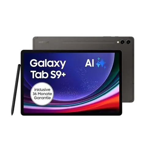Produktbild: Samsung Galaxy Tab S9+ AI-Android-Tablet, Wi-Fi, 256 GB / 12 GB RAM, MicroSD-Kartenslot, Inkl. S Pen, Simlockfrei ohne Vertrag, Graphit, Inkl. 36 Monate Herstellergarantie (Exklusiv bei Amazon)