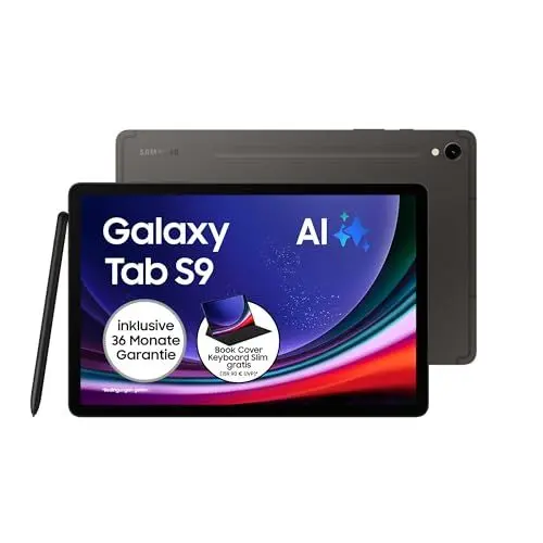 Produktbild: Samsung Galaxy Tab S9 AI-Android-Tablet, Wi-Fi, 256 GB / 12 GB RAM, MicroSD-Kartenslot, Inkl. S Pen, Simlockfrei ohne Vertrag, Graphit, Inkl. 36 Monate Herstellergarantie (Exklusiv bei Amazon)