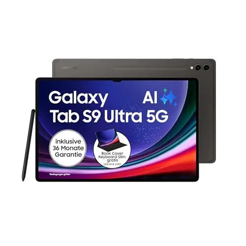 Produktbild: Samsung Galaxy Tab S9 Ultra AI-Android-Tablet, 5G, 256 GB / 12 GB RAM, MicroSD-Kartenslot, Inkl. S Pen, Simlockfrei ohne Vertrag, Graphit, Inkl. 36 Monate Herstellergarantie (Exklusiv bei Amazon)