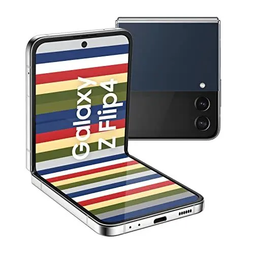 Produktbild: Samsung Galaxy Z Flip4 Bespoke Edition, Android Smartphone ohne Vertrag, 17,03 cm/6,7 Zoll Dynamic AMOLED Display, 3.700 mAh Akku, 256 GB/8GB RAM, Handy in Silver-Navy (Exklusiv bei Amazon)