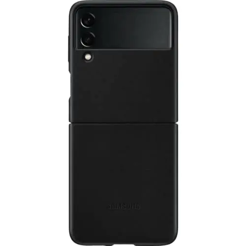 Produktbild: Samsung Leather Cover Smartphone Cover EF-VF711 für das Galaxy Z Flip3 5G, Handy-Hülle, echtes Leder, Schutz Case, stoßfest, premium, Schwarz