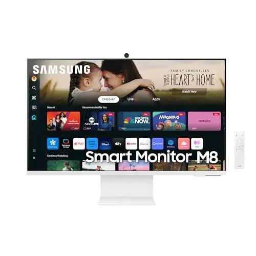 Produktbild: Samsung M80D Smart Monitor, 32 Zoll, 4K AI Upscaling, UHD, 60 Hz, 360 Audio Mode, Inkl. Webcam, Bildschirm mit Lautsprechern und Höhenverstellung, Smart TV Apps mit Fernbedienung, LS32DM801UUXEN