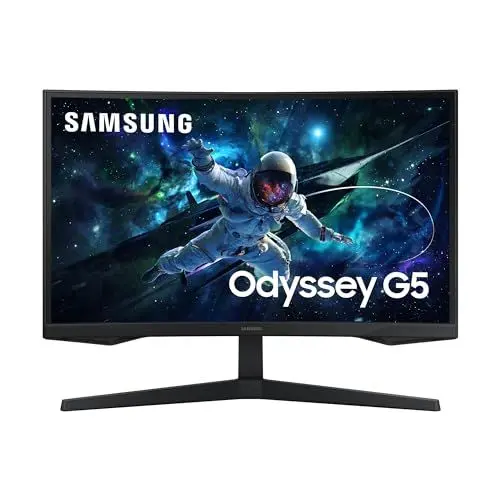 Produktbild: Samsung Odyssey G55C Curved Gaming Monitor, 27 Zoll, Bildschirm mit VA-Panel, 2.560 x 1.440 Pixel, 1.000R Radius, HDR10, AMD FreeSync, Bildwiederholrate 165 Hz, Reaktionszeit 1 ms (MPRT)