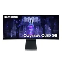 Produktbild: Samsung Odyssey OLED G8 Gaming Monitor S34BG850SU, 34 Zoll, AI Upscaling, OLED-Panel, UWQHD-Auflösung, FreeSync Premium, 0,03 ms (G/G) Reaktionszeit, Bildwiederholrate 175 Hz, Silber