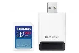 Produktbild: Samsung PRO Plus SD-Karte, 512 GB, UHS-I U3, Full HD & 4K UHD, 180 MB/s Lesen, 130 MB/s Schreiben, Speicherkarte für Kameras und Drohnen, Inkl. USB-Kartenleser, MB-SD512SB/WW