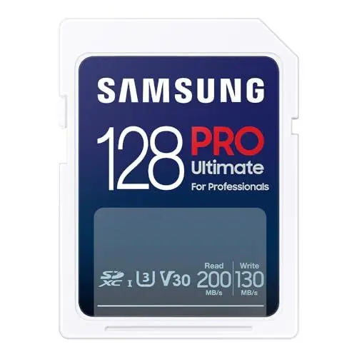 Produktbild: Samsung PRO Ultimate SD-Karte, 128 GB, UHS-I U3, Full HD & 4K UHD, 200 MB/s Lesen, 130 MB/s Schreiben, Speicherkarte für Kamera, PC, Drohne oder Action-Cam, MB-SY128S/WW