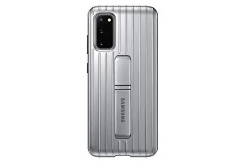 Produktbild: Samsung Protective Standing Smartphone Cover EF-RG980 für Galaxy S20 | S20 5G Handy-Hülle, Schutz, ausklappbarer Standfuß, griffige Oberfläche, silber - 6.2 Zoll