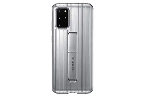Produktbild: Samsung Protective Standing Smartphone Cover EF-RG985 für Galaxy S20+ | S20+ 5G Handy-Hülle, Schutz, ausklappbarer Standfuß, griffige Oberfläche, silber - 6.7 Zoll