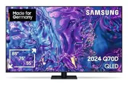 Produktbild: Samsung QLED 4K Q70D Fernseher 85 Zoll, Samsung TV mit AI Quantum Prozessor 4K, 4K AI Upscaling, Samsung Tizen OS, Motion Xcelerator 120 Hz, Smart TV, KI TV, GQ85Q70DATXZG, Deutsches Modell (2024)