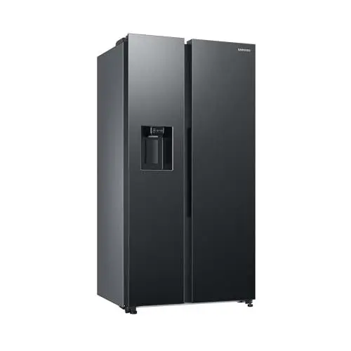 Produktbild: Samsung Side-by-Side-Kühlschrank mit Gefrierfach, 178 cm, 634 l Gesamtvolumen, 225 l Gefrierteil, AI Energy Mode, Wasser- und Eisspender, Frischwasseranschluss, Premium Black Steel, RS6GCG885DB1EG