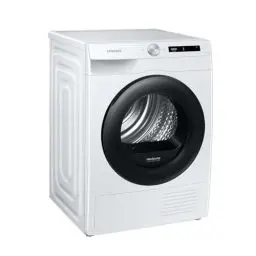 Produktbild: Samsung Wärmepumpentrockner, 9 kg, Wäschetrockner mit Simple Control-Bedienkonzept, Knitterschutz, Optimal Dry, Super Kurz ‘35, Weiß/Schwarz, DV90T5240AW/S2