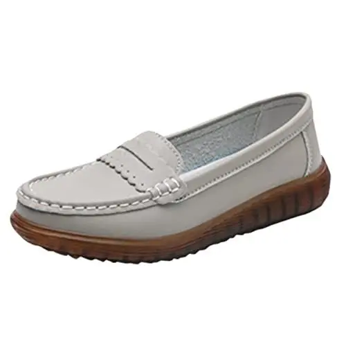 Produktbild: Samt Ballerinas Mit Riemchen Schuhe Beige Damen Atmungsaktive Arbeitsschuhe Damenschuhe in weißen Lederschuhen mit Rutschfester Sohle Damen Extra Weit Schuhe Für Hallux Valgus Damen (Grey, 38)