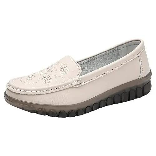 Produktbild: Samt Ballerinas Mit Riemchen Schuhe Beige Damen Damen Comfort Walking Flat Loafer Slip On Loafer Bequeme Flache Schuhe Outdoor Fahrschuhe Damen Extra Weit Schuhe Für Hallux Valgus Damen (White, 39)