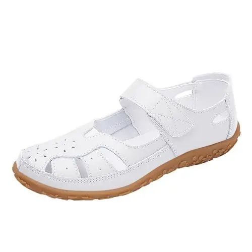 Produktbild: Samt Ballerinas Mit Riemchen Schuhe Beige Damen Einfarbige, lässige, modische, Hohle, atmungsaktive Freizeitschuhe für Damen Samt Ballerinas Mit Riemchen Schuhe Beige Damen (White, 43)