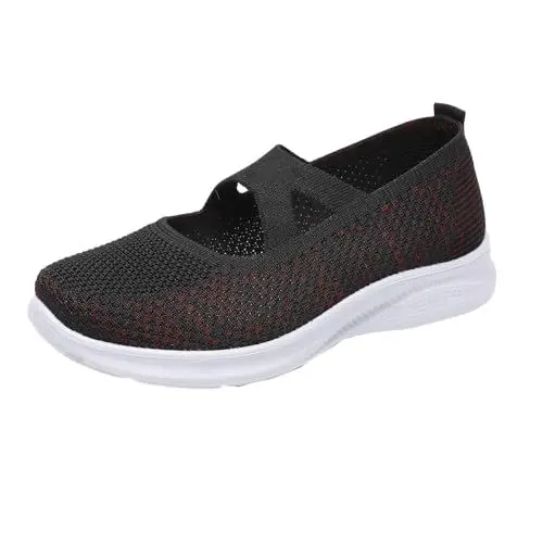 Produktbild: Samt Ballerinas Mit Riemchen Schuhe Beige Damen Freizeitschuhe für Damen mit Schnürung, weiche Sohle, Bequeme Outdoor-Mesh-Schuhe, Laufschuhe, Damen Extra Weit Schuhe Für Hallux Valgus (Black, 39)