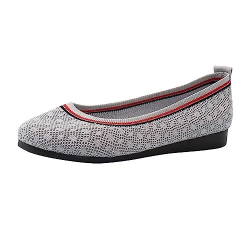 Produktbild: Samt Ballerinas Mit Riemchen Schuhe Beige Damen Modische -Damen-Turnschuhe, Streifen, Mesh, atmungsaktiv, bequem, lässig Damen Extra Weit Schuhe Für Hallux Valgus Damen (Grey, 41)