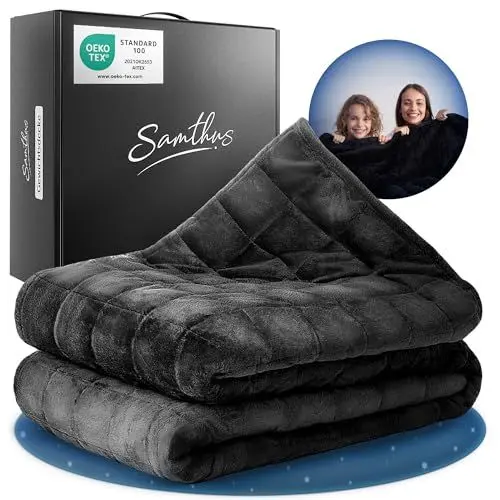 Produktbild: Samthus Gewichtsdecke 135x200cm 3kg Oeko-Tex Zertifiziert - Therapiedecke & Entspannungsdecke Sherpa Fleece - Besser schlafen mit unserer schweren Bettdecke - Weighted Blanket - Schwarz
