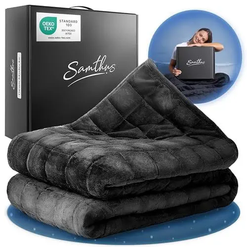Produktbild: Samthus Gewichtsdecke 135x200cm 7kg Sherpa Fleece - Oeko-Tex Zertifiziert - Therapiedecke & Entspannungsdecke - Besser schlafen mit unserer schweren Bettdecke - Weighted Blanket - Schwarz
