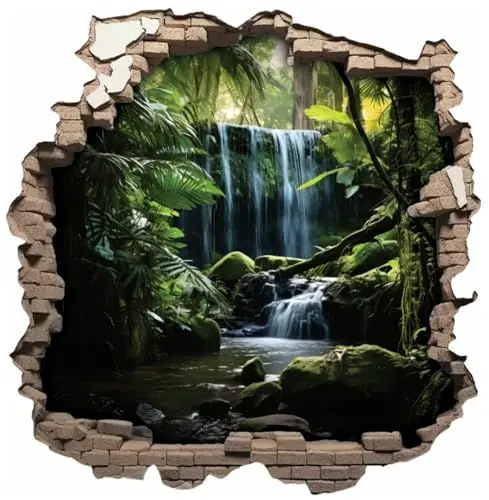 Produktbild: Samunshi® Wanddeko Wandriss mit Wasserfall Amazonas Fenster in andere Welt Portal Wallart Wandtattoo für Wohnzimmer Küche Wandaufkleber Wandsticker 30 x 30cm