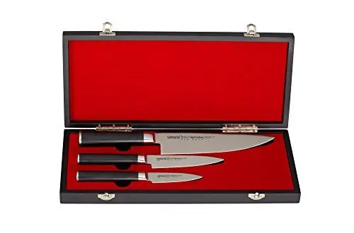 Produktbild: Samura MO-V Messer Geschenk Set in Holz Geschenkbox ultra-scharf, aus japanisch AUS 8 Edelstahl, 18 cm Klinge, mit G10 Handgriff aus Carbon