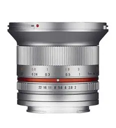 Produktbild: SAMYANG APS-C Weitwinkel Festbrennweite Objektiv für Sony E-Mount, manueller Fokus, für Kamera Alpha A6000 und A5000 Serie Nex, silber 12 mm / F 2,0 NCS CS
