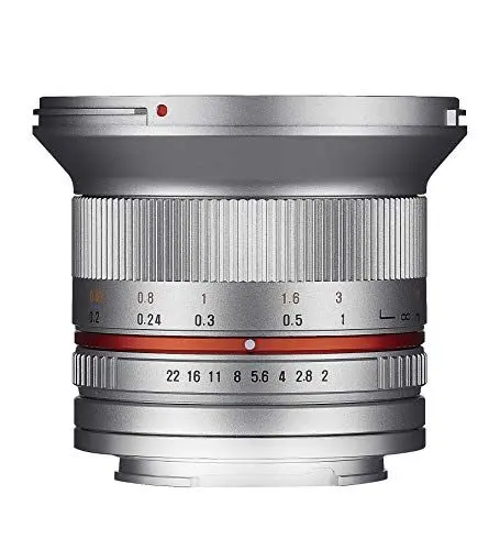 Produktbild: SAMYANG APS-C Weitwinkel Festbrennweite Objektiv für Sony E-Mount, manueller Fokus, für Kamera Alpha A6000 und A5000 Serie Nex, silber 12 mm / F 2,0 NCS CS