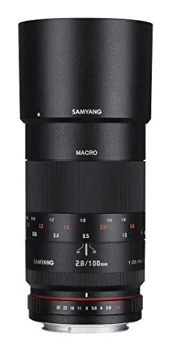 Produktbild: Samyang 100mm F2.8 Makro für Sony A – Vollformat und APS-C Macro Teleobjektiv Festbrennweite für Sony A Mount, manueller Fokus, für Sony A99 II, A68, A77 II, A58, A99, A37, A57, A65, A77, A35