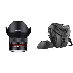 Produktbild: Samyang 12mm F2.0 Objektiv für Anschluss Sony E - schwarz + Mantona Colt DSLR Kamera Tasche für Spiegelreflex, SLR, Kompaktkamera, Systemkamera, wasserdicht, schwarz
