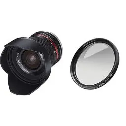Produktbild: Samyang 12mm F2.0 Objektiv für Sony E Weitwinkel Objektiv Festbrennweite manueller Fokus Objektiv für Sony E-Mount APS-C Kameras schwarz & Walimex Pro Polfilter zirkular Slim 67 mm (inkl.Schutzhülle)