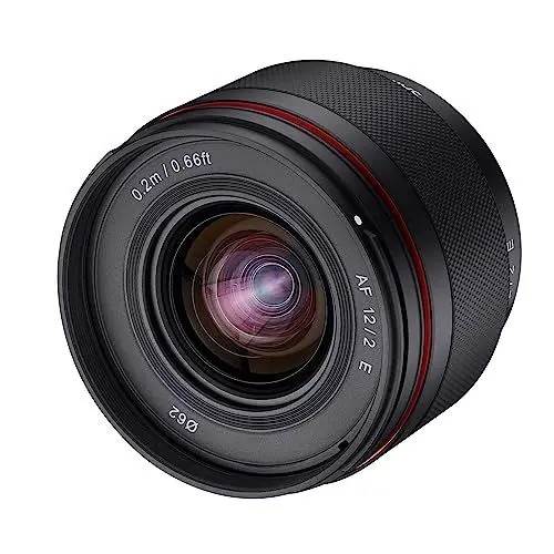 Produktbild: Samyang AF 12mm F2.0 E Objektiv für Sony E – Autofokus APS-C Weitwinkel Festbrennweite Objektiv für Sony E Mount APSC, für Kameras Sony Alpha 6600 6500 6400 6300 6100 6000 5100 5000 NEX schwarz