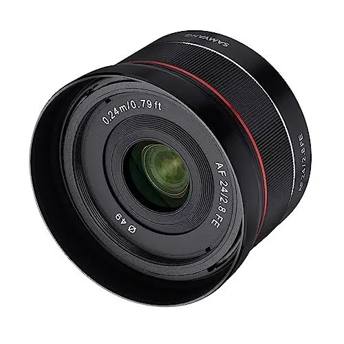 Produktbild: Samyang AF 24 mm F2.8 FE (Tiny but Wide) - Vollformat 24mm Weitwinkel Festbrennweite Autofokus Objektiv für Sony E, FE, E-Mount, für Sony A9, A7, A6500, A6300, A6000, A5100, A5000, Nex Kameras