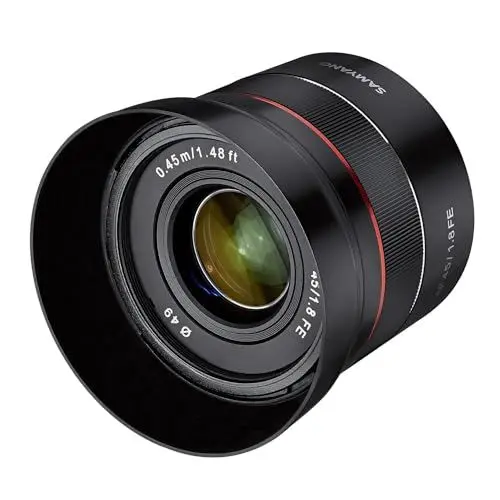 Produktbild: Samyang AF 45 mm F1.8 für Sony FE (Tiny but Premium) - Vollformat und APS-C Festbrennweite Autofokus Objektiv Sony E FE E-Mount für Sony A9 A7 A7C II A7C R A6600 A6500 A6400 A6300 A6000 A5100 A5000