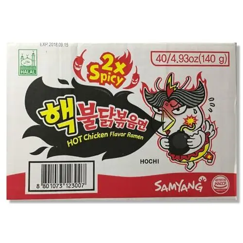 Produktbild: Samyang Buldak Hot Chicken Flavor Ramen 2x Spicy, extra scharfe Instant Nudeln mit Hühnchengeschmack, 40er Pack (40 x 140g), klassisches Koreanisches Fertiggericht, extrem scharf
